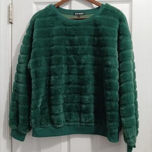 Steve Madden Women’s Plush Faux Fur Pullover Sweater Drop Shoulder Green L